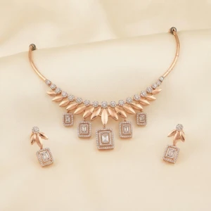 Gold Leaf and Emerald-Cut Crystal Necklace Set Main View