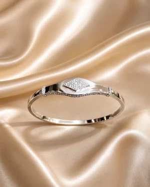Silver 925 Geometric Diamond-Style Kada Bracelet for Women Main View