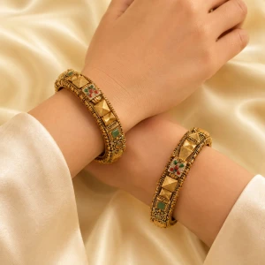 Gold Floral Meenakari Women’s Bangle Set Gallery View