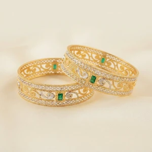Gold Emerald Designer Bangle Set Main View