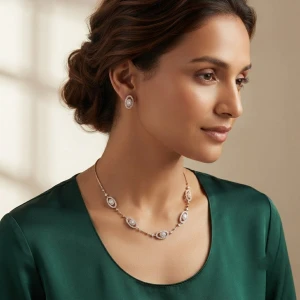 Elegant Oval Diamond Necklace and Earring Set Gallery View