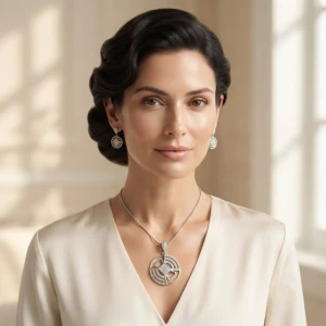 Geometric Diamond Pendant and Earrings Set Gallery View