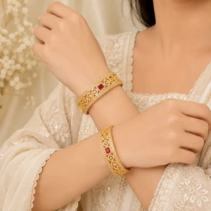 Gold Ruby Designer Bangle Set Gallery View