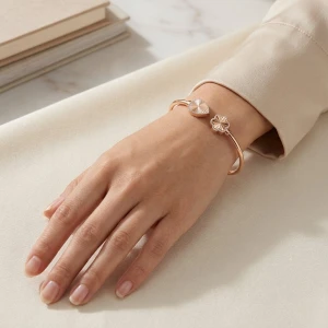 Radiant Teardrop and Floral Open Cuff Bracelet in Rose Gold Main View