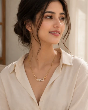 Elegant Interlock Gold Link Necklace for Women Gallery View
