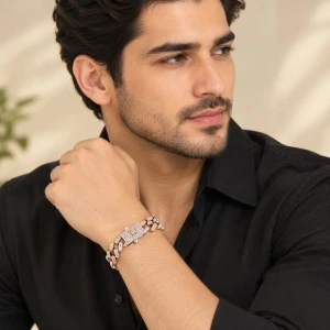Men's Two-Tone Pave Cuban Link Bracelet Gallery View