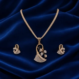 Elegant Peacock Motif Gold-Plated Diamond Necklace and Earring Set Main View