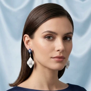 Blue & White Enamel CZ Diamond Drop Earrings Gallery View