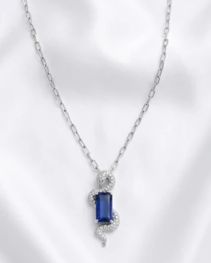 Sterling Silver Blue Gemstone Snake Pendant Necklace Gallery View