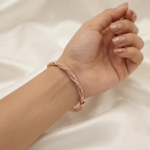Silver Women’s Elegant Twisted Stone-Studded Kada Gallery View