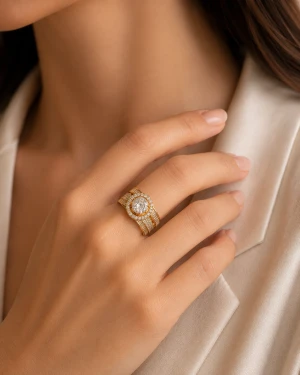 Rose Gold Women’s Round Solitaire Statement Ring Gallery View