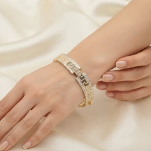 Two-Tone Greek Key Gold Bracelet Gallery View
