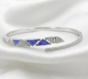 Silver Blue Opal Geometric Triangle Bangle Gallery View
