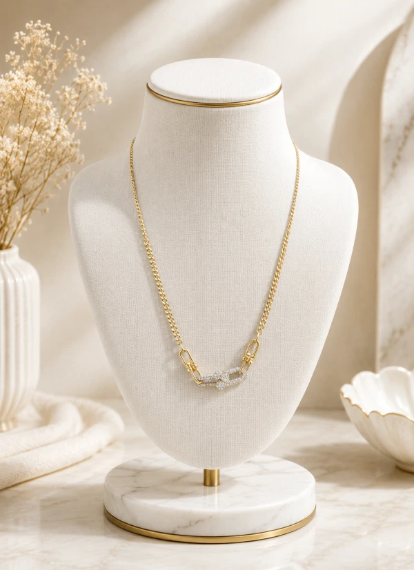 Vintage Gold Diamond Pavé Interlocking Link Chain
