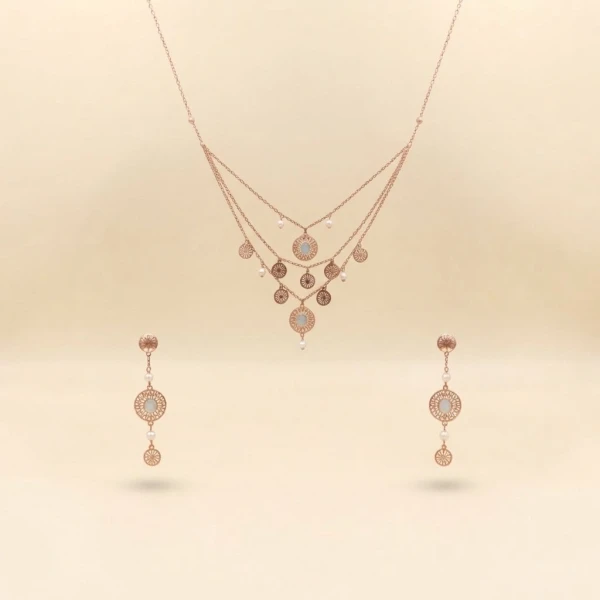 Rose Gold-Tone Multi-Layer Mandala Filigree Necklace and Earring Set