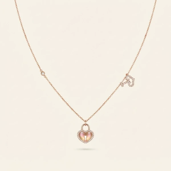 Gold Heart Lock and Key Pendant Necklace