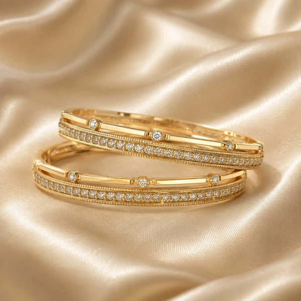 Elegant Gold-Tone Stone-Studded Bangle Set