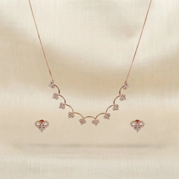 Gold Pavé Floral Motif Necklace and Earrings Set