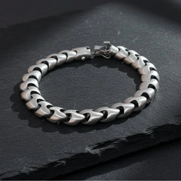 925 Sterling Silver Sculpted Men's Link Bracelet