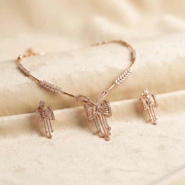 Rose Gold Bow-Tie CZ Jewelry Set