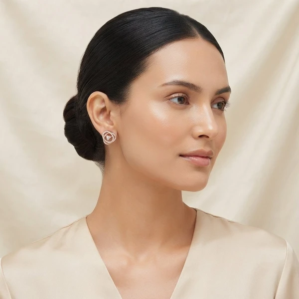 Rose Gold Trillion Crystal Interlocking Stud Earrings