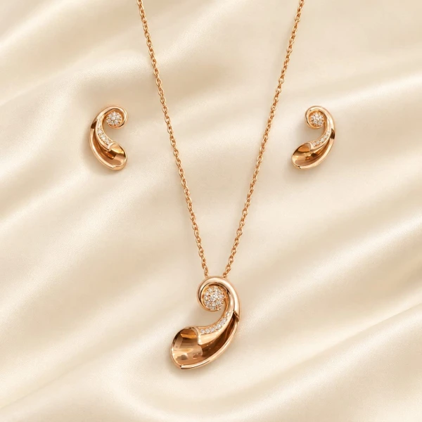 925 Sterling Rose Gold-Tone Swirl Pendant Necklace & Earrings Set