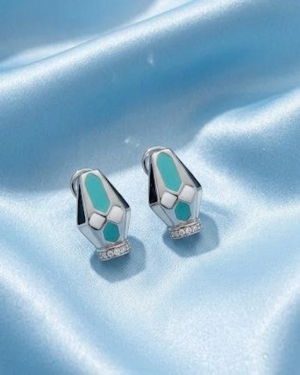 Sterling Silver Geometric Enamel CZ Earrings