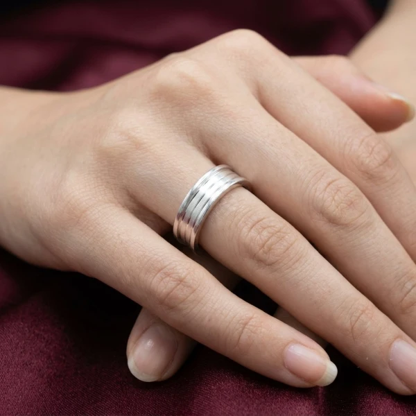 Silver Grooved Unisex Band Ring