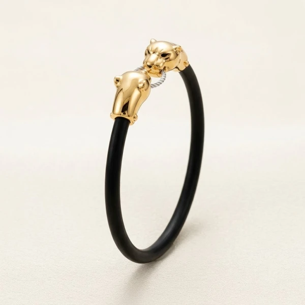 Sleek Dual Panther Gold-Finished Men's Bracelet