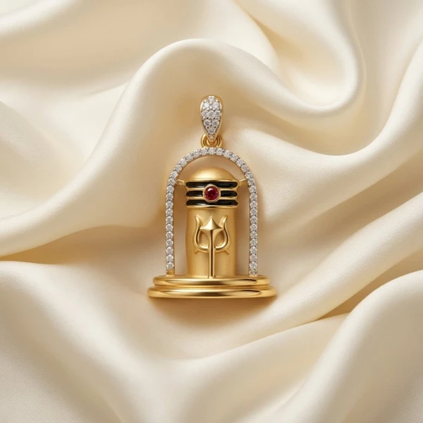 Diamond-Studded Gold Shivling & Trishul Pendant