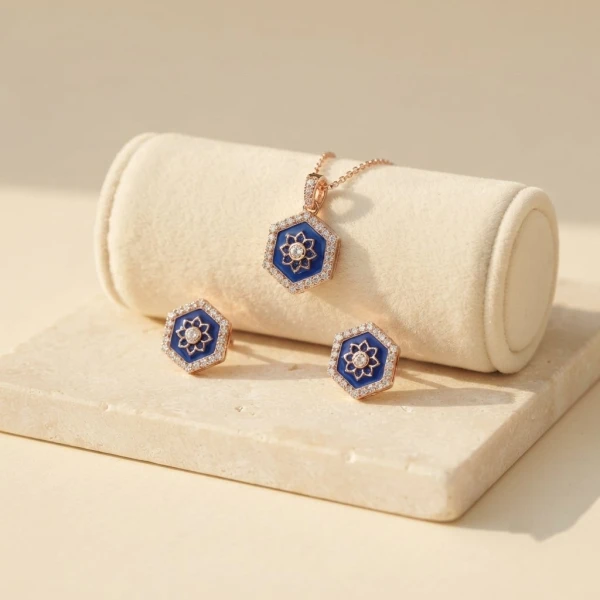 Exquisite Hexagonal Silver Jewelry Set