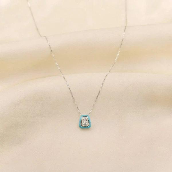 Silver & Turquoise Enamel Pendant Necklace in Silver
