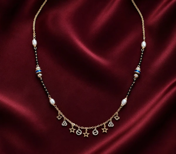 Gold Women’s Pearl & Black Bead Mangalsutra