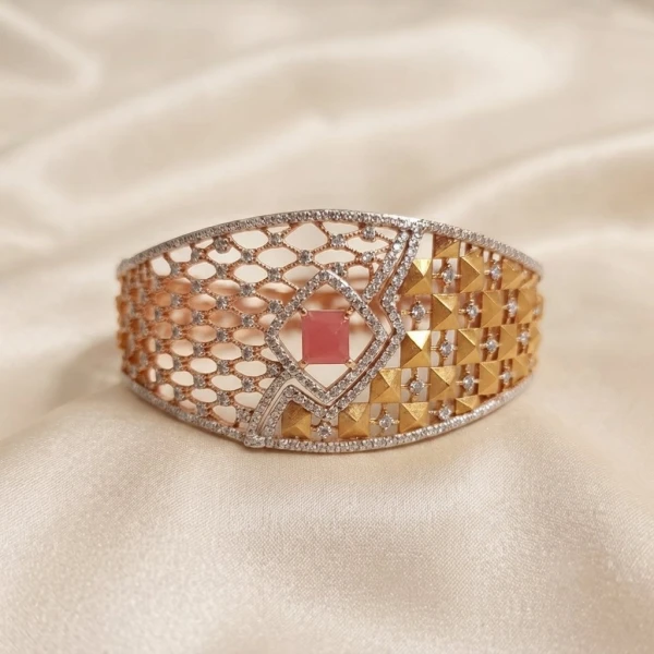 Designer Stone & Mesh Gold Kada