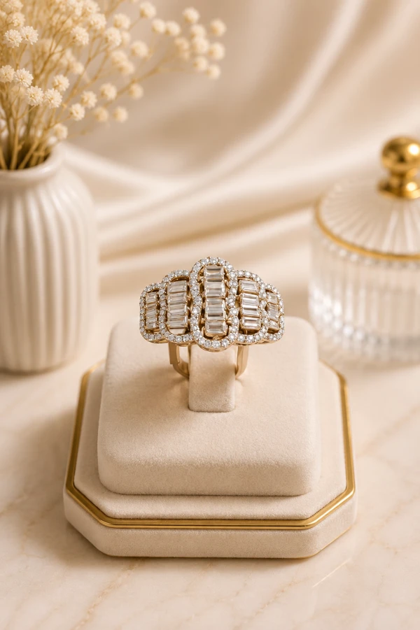Vintage Gold Baguette Halo Plaque Ring