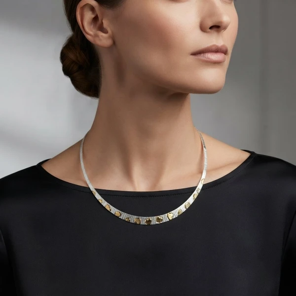 925 Silver Two-Tone Heart Choker Necklace for Women