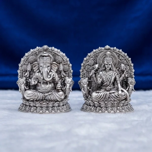 925 Silver Ganesh Ji & Lakshmi Ji Idol Set