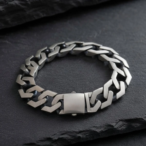 925 Sterling Silver Heavy Geometric Men's Link Bracelet