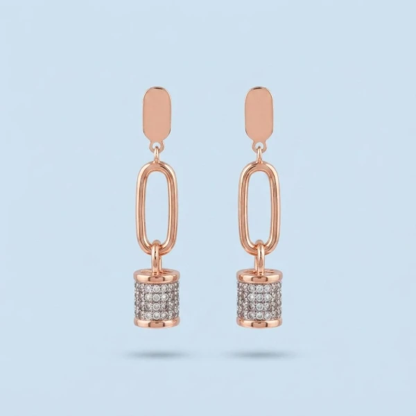 Modern Barrel Link Gold Drop Earrings