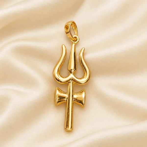 Sleek Gold-Plated Trishul & Damru Pendant