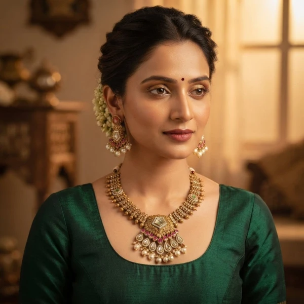 Antique Gold Kundan & Ruby Jewelry Set