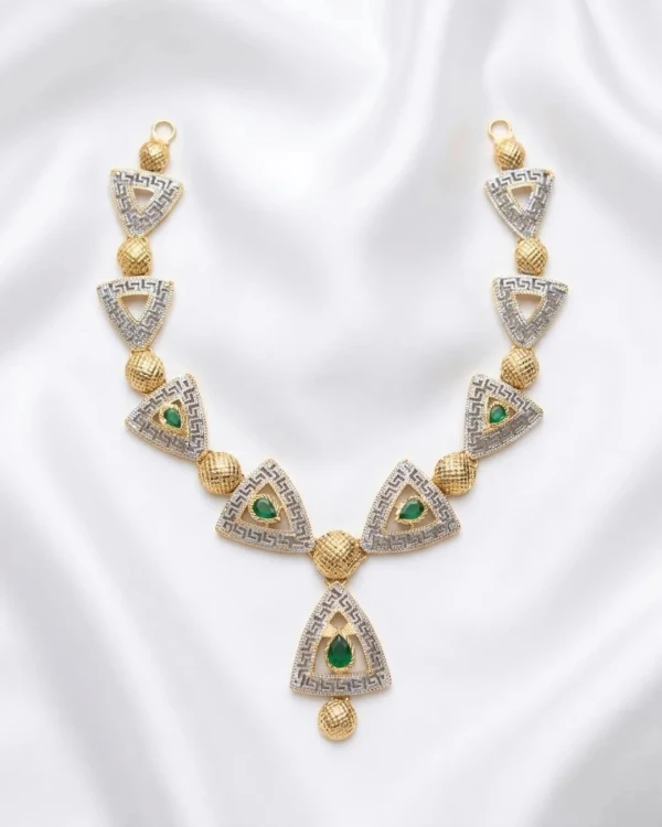 Gold Green Emerald Women’s Half Set – Necklace & Earrings