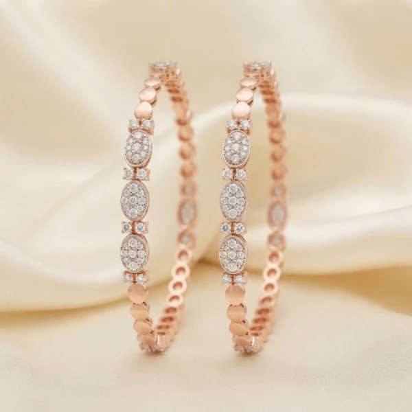 Rose Gold Oval Cluster Diamond Bangles