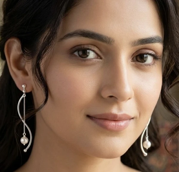 Sterling Silver Wave Pearl Drop Earrings