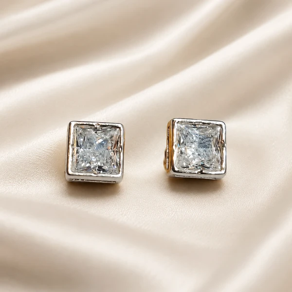 Diamond Square Stud Earrings