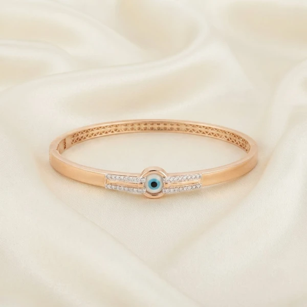 Rose Gold Evil Eye Stone Kada Bracelet
