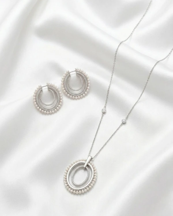 Luminous Pearl and Silver Pendant & Earring Set