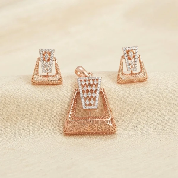 Women’s Rose Gold Geometric Pendant Set
