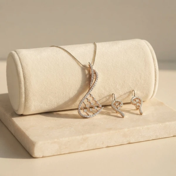Rose Gold Diamond Abstract Pendant Set