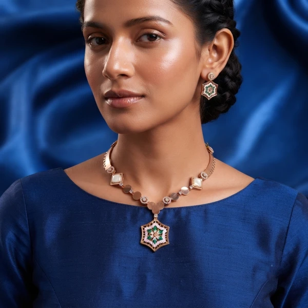 Geometric Enamel Necklace and Earring Set